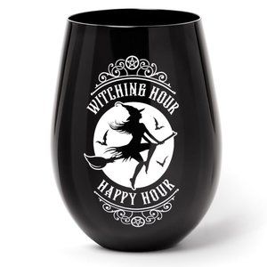 Alchemy Gothic Witching Hour Happy Hour Black Glass Stemless Wineglass NIB